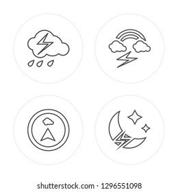 4 line Rain, Compass, Bolt, Bolt modern icons on round shapes, Rain, Compass, Bolt, Bolt vector illustration, trendy linear icon set.