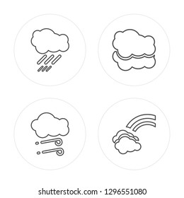 4 line Rain, Hail, Cloud, Rainbow modern icons on round shapes, Rain, Hail, Cloud, Rainbow vector illustration, trendy linear icon set.