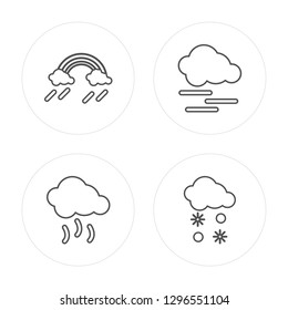4 line Rain, Smog, Mist, Snowing modern icons on round shapes, Rain, Smog, Mist, Snowing vector illustration, trendy linear icon set.