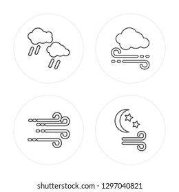 4 line Rain, Windy,modern icons on round shapes, Rain, Windy vector illustration, trendy linear icon set.