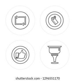 4 line Reload, Like, Tag, Cup modern icons on round shapes, Reload, Like, Tag, Cup vector illustration, trendy linear icon set.
