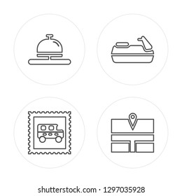 4 line Ring, Stamp, Water craft, Location modern icons on round shapes, Ring, Stamp, Water craft, Location vector illustration, trendy linear icon set.