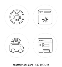 4 line Robot, Smart car, Loading, Compiler modern icons on round shapes, Robot, Smart car, Loading, Compiler vector illustration, trendy linear icon set.