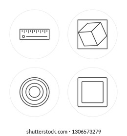 4 line Ruler, Spiral, Cube, Square modern icons on round shapes, Ruler, Spiral, Cube, Square vector illustration, trendy linear icon set.
