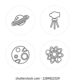 4 line Saturn, Mars, Telescope, Solar system modern icons on round shapes, Saturn, Mars, Telescope, Solar system vector illustration, trendy linear icon set.