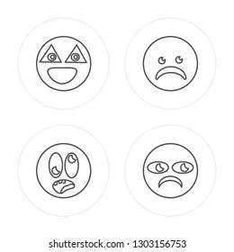 4 line Shocked, Shocked, Nerd, Ugly modern icons on round shapes, Shocked, Shocked, Nerd, Ugly vector illustration, trendy linear icon set.