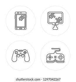4 line Smartphone, Game controller, Personal Computer modern icons on round shapes, Smartphone, Game controller, Personal Computer, Game controller vector illustration, trendy linear icon set.