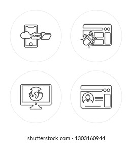 4 line Smartphone, Monitor, Bug, Browser modern icons on round shapes, Smartphone, Monitor, Bug, Browser vector illustration, trendy linear icon set.