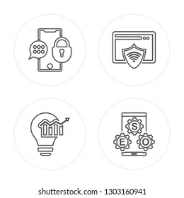 4 line Smartphone, Profits, Browser, Settings modern icons on round shapes, Smartphone, Profits, Browser, Settings vector illustration, trendy linear icon set.