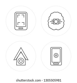4 line Smartphone, Smart house, Artificial intelligence modern icons on round shapes, Smartphone, Smart house, Artificial intelligence, Smartphone vector illustration, trendy linear icon set.