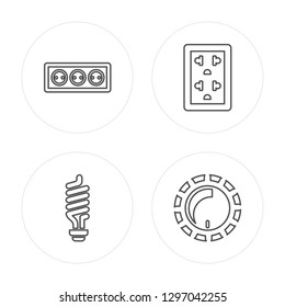 4 line Socket, Light bulb, Socket, Dimmer modern icons on round shapes, Socket, Light bulb, Socket, Dimmer vector illustration, trendy linear icon set.