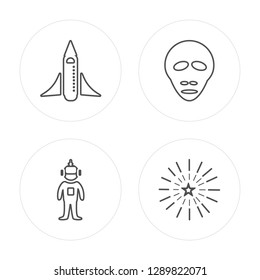 4 line Space shuttle, Astronaut, Alien, Star modern icons on round shapes, Space shuttle, Astronaut, Alien, Star vector illustration, trendy linear icon set.