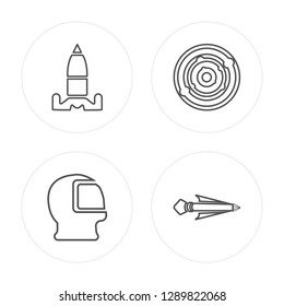4 line Space shuttle, Space suit, Radar, Rocket ship modern icons on round shapes, Space shuttle, Space suit, Radar, Rocket ship vector illustration, trendy linear icon set.