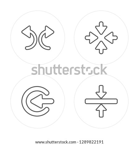 4 line Splitting Arrow, Enter Up, Minimize Arrows modern icons on round shapes, Splitting Arrow, Enter Up, Minimize Arrows, Horizontal Merge vector illustration, trendy linear icon set.