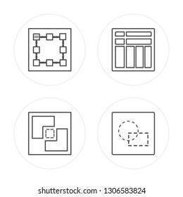4 line Square, Crop, Square, Circular modern icons on round shapes, Square, Crop, Square, Circular vector illustration, trendy linear icon set.