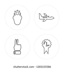 4 line Strategy, Hand, Jet, Medal modern icons on round shapes, Strategy, Hand, Jet, Medal vector illustration, trendy linear icon set.