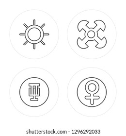 4 line Sun, Standard of quality, Understanding, Venus modern icons on round shapes, Sun, Standard of quality, Understanding, Venus vector illustration, trendy linear icon set.