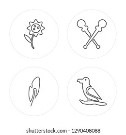 4 line Sunflower, Feather, Canes, Toucan modern icons on round shapes, Sunflower, Feather, Canes, Toucan vector illustration, trendy linear icon set.