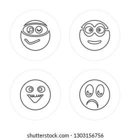 4 line Surprised, Nerd, Nerd, Happy modern icons on round shapes, Surprised, Nerd, Nerd, Happy vector illustration, trendy linear icon set.