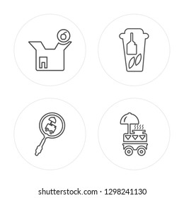 4 line Take away, Search, Tea, Street food modern icons on round shapes, Take away, Search, Tea, Street food vector illustration, trendy linear icon set.