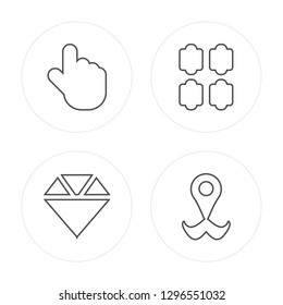 4 line Tap, Diamond, Menu, Placeholder modern icons on round shapes, Tap, Diamond, Menu, Placeholder vector illustration, trendy linear icon set.