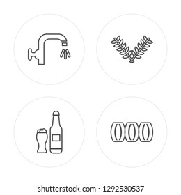 4 line Tap, Pint of beer, Wheat, Barrel modern icons on round shapes, Tap, Pint of beer, Wheat, Barrel vector illustration, trendy linear icon set.