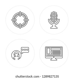 4 line Target, Influencer, Microphone, Blog modern icons on round shapes, Target, Influencer, Microphone, Blog vector illustration, trendy linear icon set.