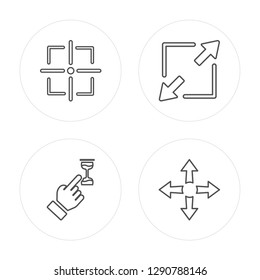 4 line Target, Pointer, Resize, Move modern icons on round shapes, Target, Pointer, Resize, Move vector illustration, trendy linear icon set.