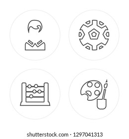 4 line Teacher, Abacus, Soccer, Watercolor modern icons on round shapes, Teacher, Abacus, Soccer, Watercolor vector illustration, trendy linear icon set.