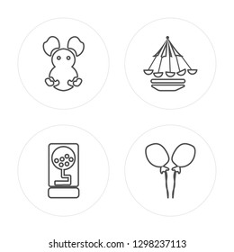 4 line Teddy bear, Candy machine, Swing, Balloons modern icons on round shapes, Teddy bear, Candy machine, Swing, Balloons vector illustration, trendy linear icon set.