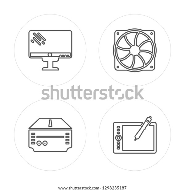 4 line Television,\
Game console, Cooler, Tablet modern icons on round shapes,\
Television, Game console, Cooler, Tablet vector illustration,\
trendy linear icon set.