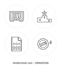 4 line Television, Strategy, Podium, Goal modern icons on round shapes, Television, Strategy, Podium, Goal vector illustration, trendy linear icon set.