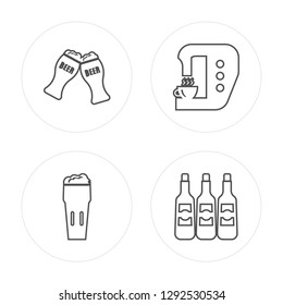 4 line Toast, Pint of beer, Tap, Wine bottles modern icons on round shapes, Toast, Pint of beer, Tap, Wine bottles vector illustration, trendy linear icon set.