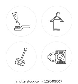 4 line Toothpaste cleanin, Plunger cleanin modern icons on round shapes, Toothpaste cleanin, Plunger cleanin, vector illustration, trendy linear icon set.