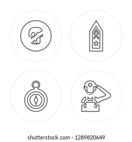 4 line Toxic, Compass, Rank, Soldier modern icons on round shapes, Toxic, Compass, Rank, Soldier vector illustration, trendy linear icon set.