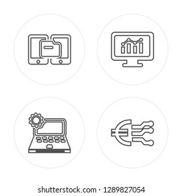 4 line Transfer, Laptop, Analytics, Marketing modern icons on round shapes, Transfer, Laptop, Analytics, Marketing vector illustration, trendy linear icon set.