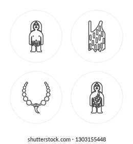 4 line Troglodyte, Necklace, Clothes, Troglodyte modern icons on round shapes, Troglodyte, Necklace, Clothes, Troglodyte vector illustration, trendy linear icon set.