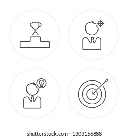 4 line Trophy, Idea, Target, Target modern icons on round shapes, Trophy, Idea, Target, Target vector illustration, trendy linear icon set.