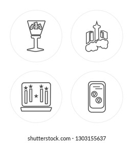 4 line Trophy, Laptop, Skyscraper, Rating modern icons on round shapes, Trophy, Laptop, Skyscraper, Rating vector illustration, trendy linear icon set.