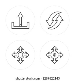 4 line Upload, Move, Refresh, Roundabout modern icons on round shapes, Upload, Move, Refresh, Roundabout vector illustration, trendy linear icon set.