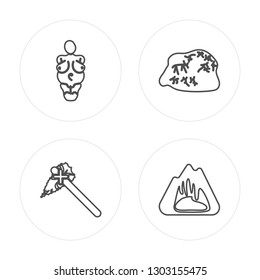 4 line Venus willendorf  Axe  Cave painting  Cave modern icons round shapes  Venus willendorf  Axe  Cave painting  Cave vector illustration  trendy linear icon set 