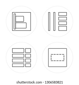 4 line Vertical alignment, Square, Tile, Row modern icons on round shapes, Vertical alignment, Square, Tile, Row vector illustration, trendy linear icon set.
