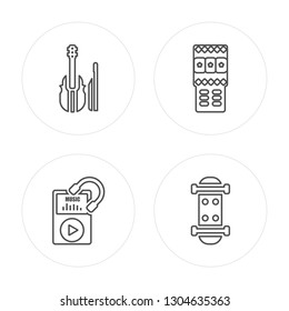 4 line Violin, Music player, Slot machine, Skate modern icons on round shapes, Violin, Music player, Slot machine, Skate vector illustration, trendy linear icon set.