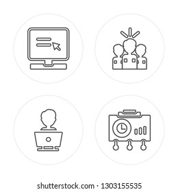 4 line Website, Programmer, Leader, Planning modern icons on round shapes, Website, Programmer, Leader, Planning vector illustration, trendy linear icon set.