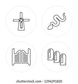 4 line Windmill, Saloon, Snake, Bullet modern icons on round shapes, Windmill, Saloon, Snake, Bullet vector illustration, trendy linear icon set.