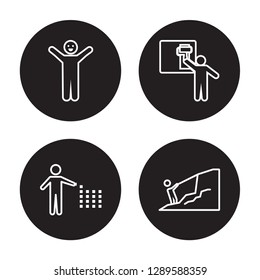4 linear vector icon set : Comic, Collecting, Coloring, Climbing isolated on black background, Comic, Collecting, Coloring, Climbing outline icons