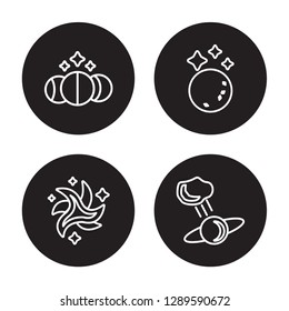 4 linear vector icon set : Moon phases, Milky way, Moon, Meteorite isolated on black background, Moon phases, Milky way, Moon, Meteorite outline icons