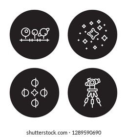 4 linear vector icon set : Magnitude, Solstice, Star Cluster, Reflector isolated on black background, Magnitude, Solstice, Star Cluster, Reflector outline icons
