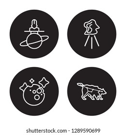4 linear vector icon set : aerospace, Venus, aerolite, Ursa major isolated on black background, aerospace, Venus, aerolite, Ursa major outline icons
