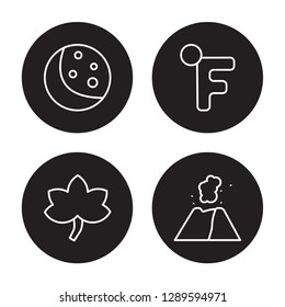 4 linear vector icon set : Foggy, Farenheit, First quarter, fall isolated on black background, Foggy, Farenheit, First quarter, fall outline icons